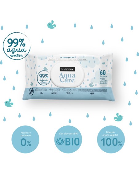 SUAVINEX TOALLITAS AQUA ULTRASENSITIVE 3 ENVASES 60 TOALLITAS PACK