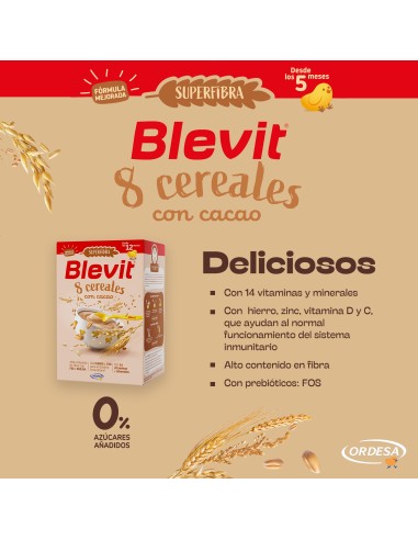 BLEVIT SUPER FIBRA 8 CEREAL CACAO 500 GR