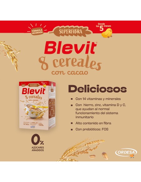 BLEVIT SUPER FIBRA 8 CEREAL CACAO 500 GR