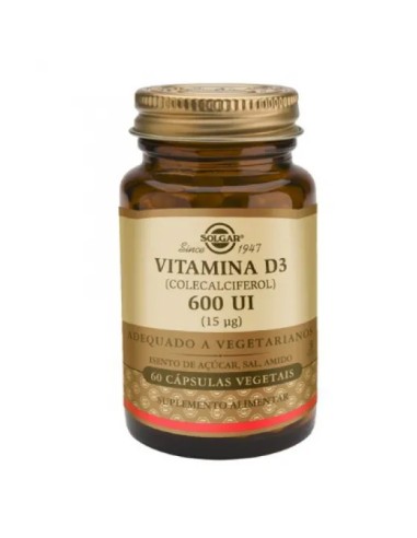 SOLGAR VITAMINA D3 600 UI 60 CAPSULAS VEGETALES